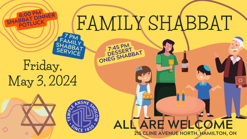 Banner Image for May 3rd 2024 Family Shabbat Potluck Dinner